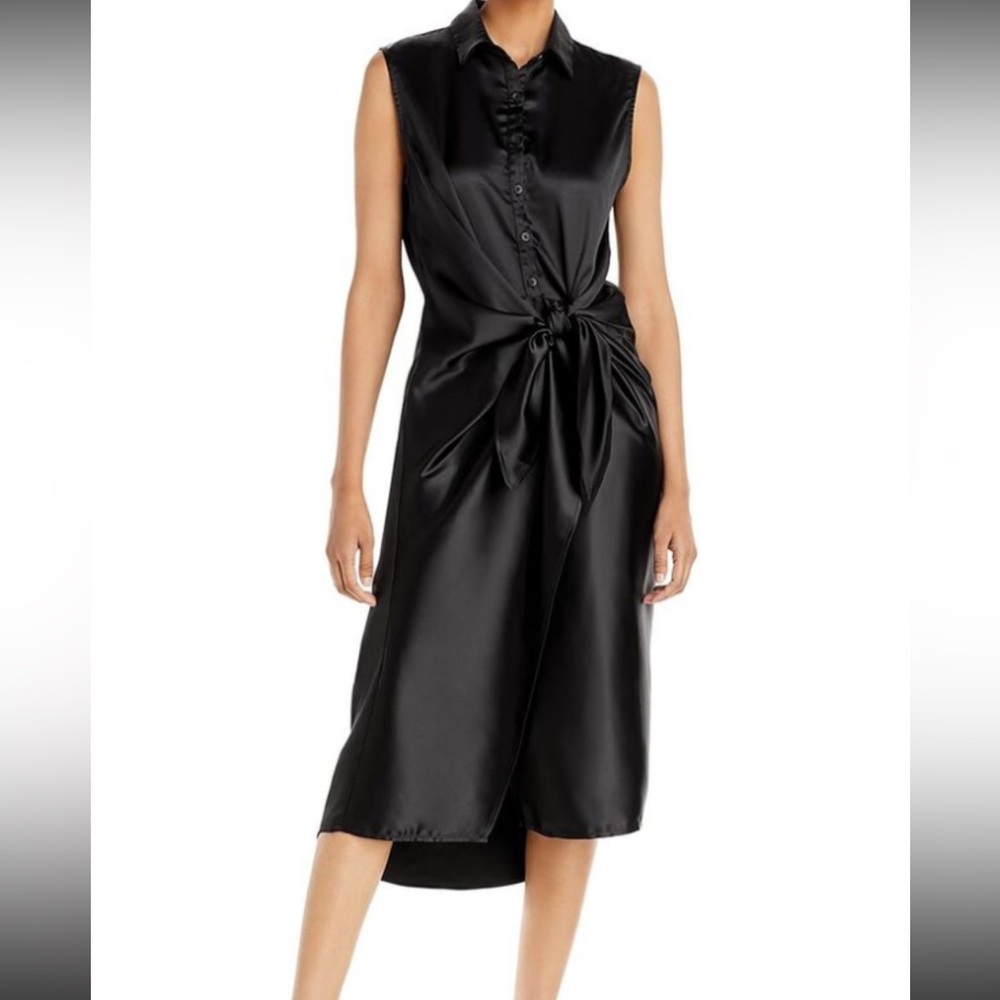 Aqua Midi Tie Black Satin Dress